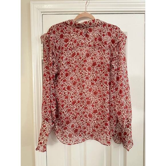 MISA LOS ANGELES Anita Long Sleeve Ruffle Rust Red Floral Animal Blouse - Sz L - Picture 8 of 8